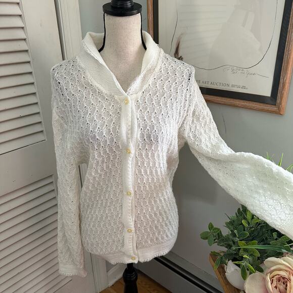 Vintage ROSACRILON Womens Sweater Medium White Cardigan Retro Cottage Feminine - Picture 1 of 14